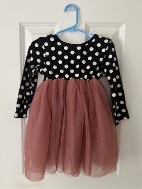 Black Polka Dot & Blush Pink Tulle Kids Dress